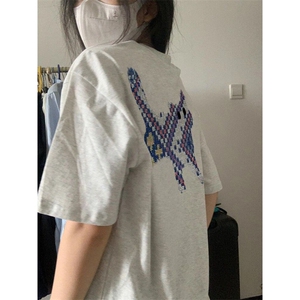 H0647-P35刺绣猫咪设计感小众美式宽松短袖t恤图片