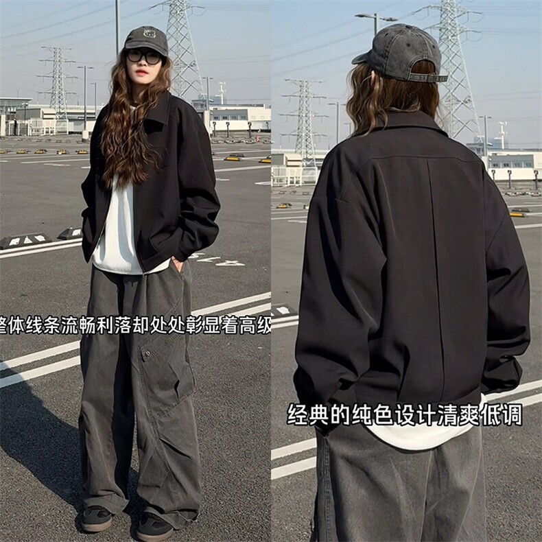 2026秋季垫肩短款外套C6067-TP55复古宽松美式夹克男女，男装夹克，电商A102