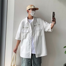 男新款衬衫标准潮潮流原宿慵懒夏季五分袖简约日常C2029-P40，男装衬衫，星座1109-3
