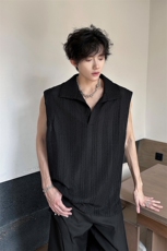 8XL-M夏竖条纹纯棉背心男韩版宽松坎肩休闲运动午休T恤肌理DX333，男装背心/马甲，电商D206-1