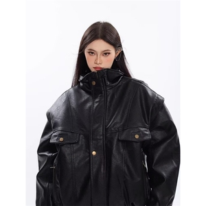 高级感机车皮衣夹克男女外套潮牌小众PU皮飞行服K1016-P85网络图图片