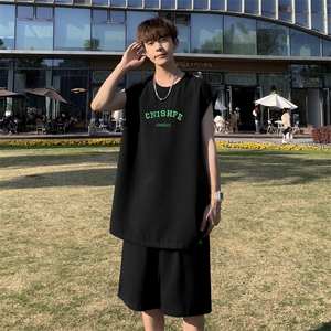 无袖套装t恤男夏季新款背心坎肩篮球休闲运动短袖短裤男装一套装