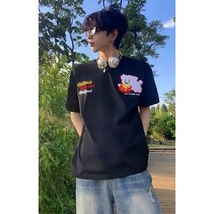 万针全刺绣工艺抖音得物高品质260克重磅纯棉双纱美式高街短袖T恤图片