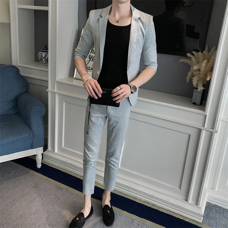 夏新款男士夜店西装套装纯色小西服结婚九分西裤A328-1929,男装西服套装,星座406