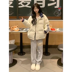 高级感拼接三杠立领棉服女冬季新款条纹宽松百搭学生棒球服外套女，男装棉衣，星座506A