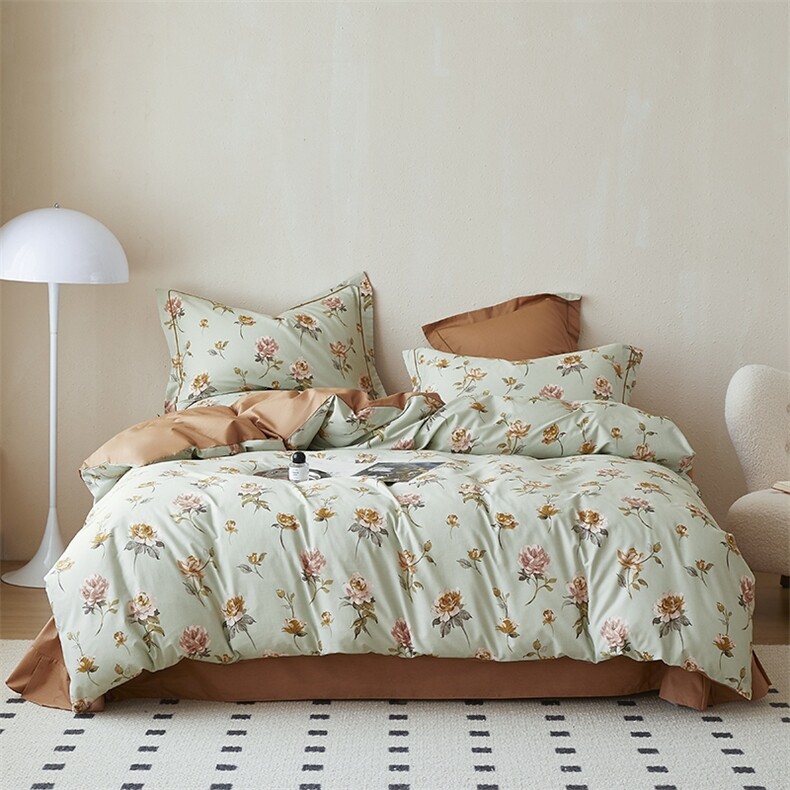 美式全棉铂金柔棉床单床笠款印花四件套被套放缩水，床品套件，一起卖家纺