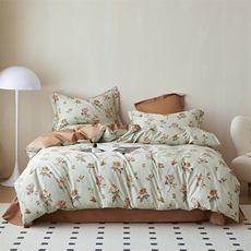 美式全棉铂金柔棉床单床笠款印花四件套被套放缩水，床品套件，一起卖家纺