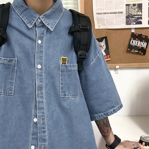 男士短袖夏季2024新款水洗牛仔布衬衫 W1352 P40图片