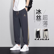 冰丝休闲裤男士夏季薄款2024新款宽松裤子条纹卫裤束脚K143-2/P28，男装休闲裤，星座506
