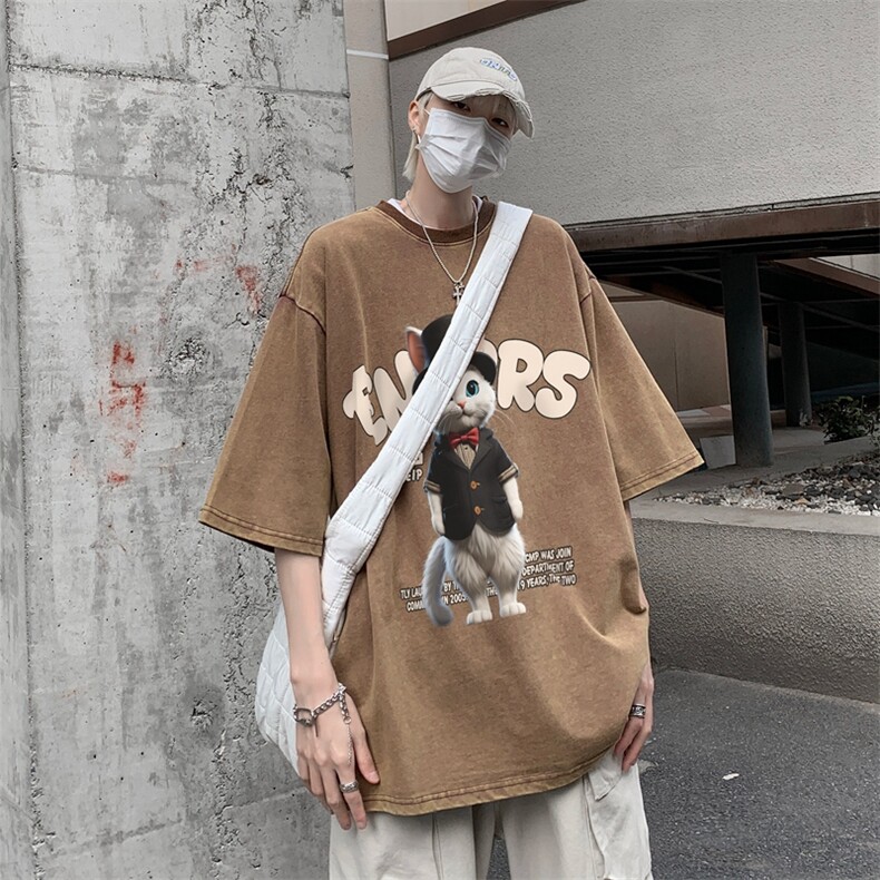 潮牌宽松短袖t恤蜡染美式复古高街水洗做旧517A-2-SX242-P38,男装T恤,星座517A-2