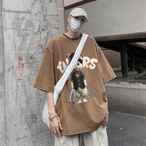 潮牌宽松短袖t恤蜡染美式复古高街水洗做旧517A-2-SX242-P38图片