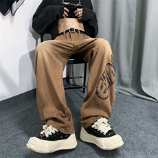 新款美式复古牛仔裤ins潮牌字母高街宽松百搭直筒长裤K4770-P45，男装牛仔裤，星座512-2