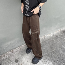 高街美式复古直筒工装裤潮牌男女Vibe裤子男宽松休闲裤女，男装工装外套，星座1013
