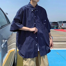 DC55-P40春季新款条纹简约休闲衬衫男士开衫百搭复古长袖衬衣外套，男装衬衫，星座603-2