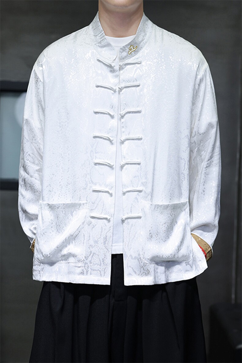 新中式新品（白财神）风潮休闲盘扣丝绸改良唐装外套C3460,男装民族服装,星座305A（原312A-1）