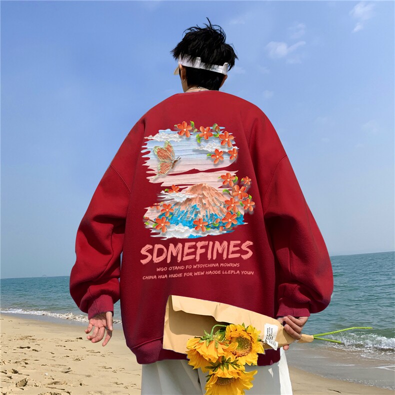 ！直播品质重磅宽松大码港风水彩花圆领卫衣WY113-特p28，男装卫衣，星座508（原C305）