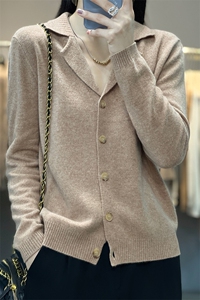 25秋冬新款纯羊毛宽松西服领开衫毛衣外套女显瘦百搭针织羊绒上衣图片