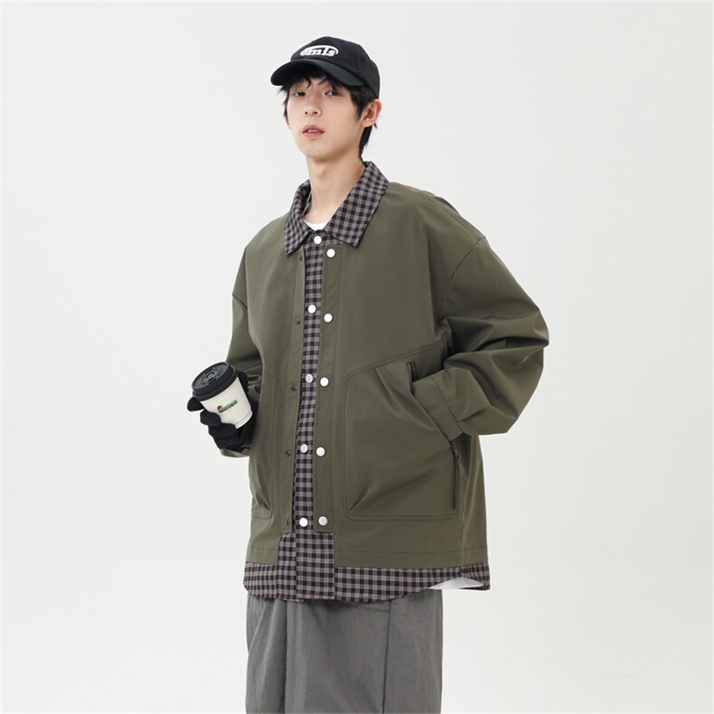秋季休闲痞帅工装假两件翻领夹克潮流外套XZ301b-2-JK2582P78图片