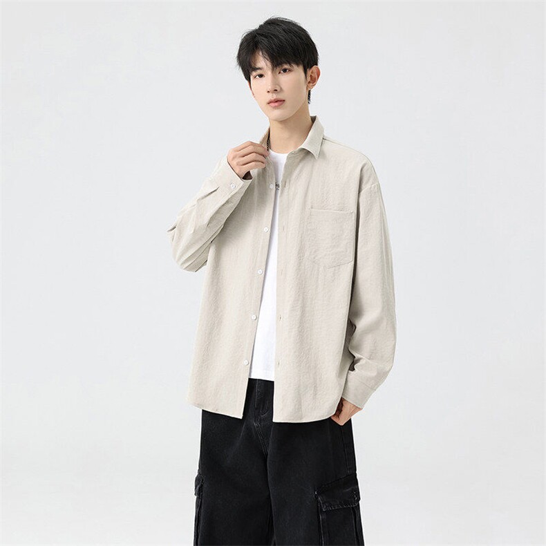 秋季纯色长袖衬衣男宽松落肩质感衬衫外套DSA157B-CS4222-特P40，男装衬衫，电商A157B