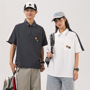 2024夏季新款男日系潮牌拼色polo衫宽松翻领短袖T恤PL66-F55