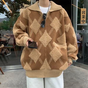 秋款男拉链开衫毛衣菱形条纹拼色针织衫外套M5632 P70图片