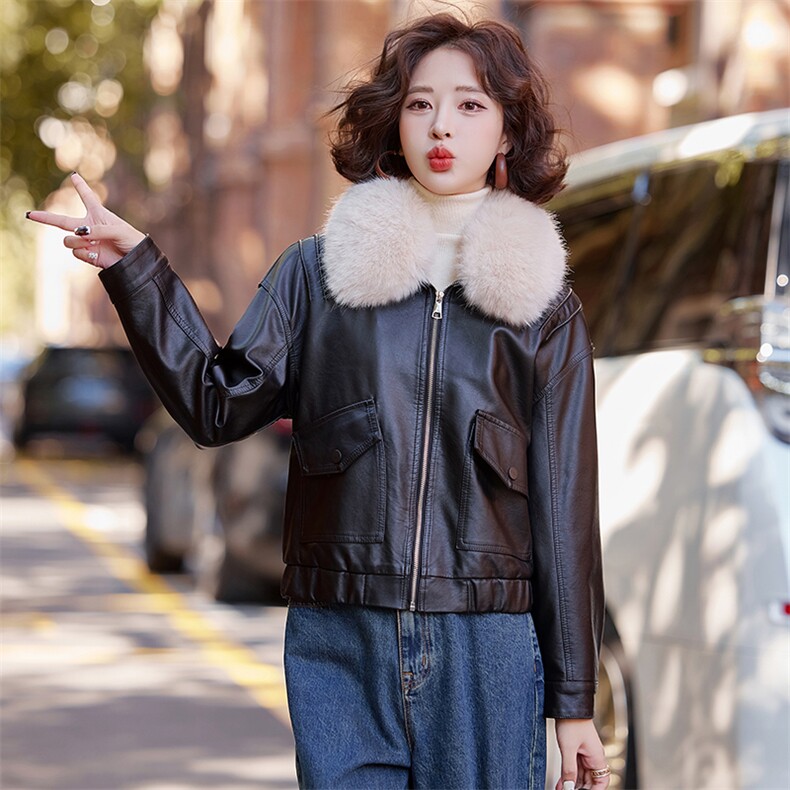 海宁皮衣女真皮2025秋冬新款短款绵羊皮皮夹克加绒加厚小个子外套,女装皮衣,简古