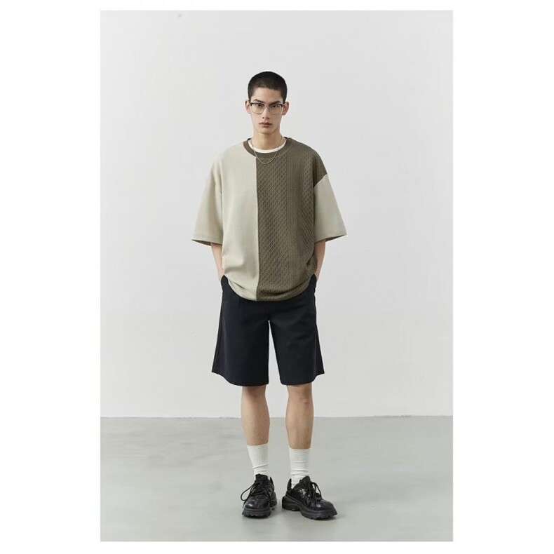 简约新款设计撞色拼接短袖男女夏季针织冰丝T恤上衣服衫潮打底ins,男装针织衫/毛衣,星座506A