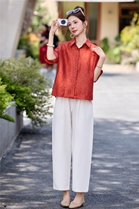 长期有货2026年夏季冰天丝时尚休闲两件套提花莱赛尔衬衫休闲裤女图片