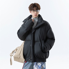 立领PU皮棉服宽松休闲百搭高级感棉衣纯色保暖外套MD8808-特价P70，男装棉衣，电商A007