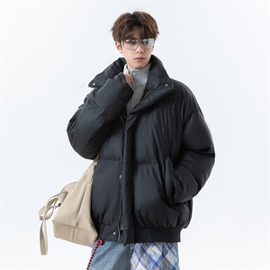 立领PU皮棉服宽松休闲百搭高级感棉衣纯色保暖外套MD8808-特价P70图片