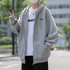 开衫卫衣连帽男韩版潮流字母灰色2023秋冬季新款ins外套WB116-P53，男装卫衣，星座412-3