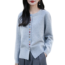甜美小香风针织圆领开衫女2024秋冬新款时尚彩扣加厚外套休闲上衣，女装针织衫/毛衣，佳绒包芯纱店