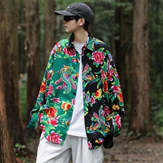 PC203秋装休闲东北大花拼接长袖衬衫外套男女宽松寸衣汉服演出服，男装衬衫，星座115A(原星座507）
