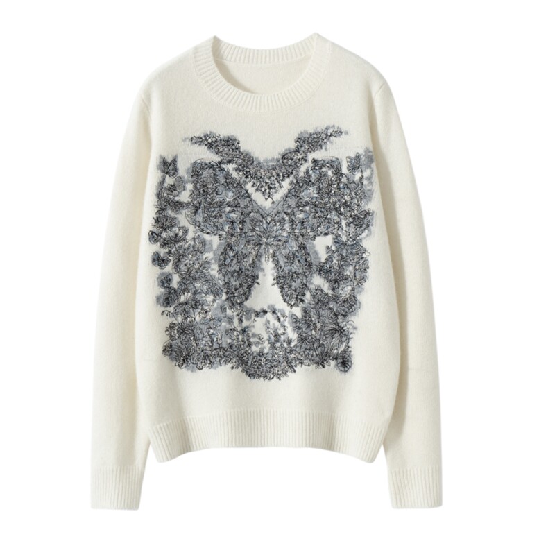 2025年秋季蝴蝶绣花羊绒衫时尚百搭通勤简约休闲，女装羊绒衫，戎美山
