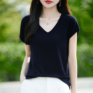 2025年夏季短袖T恤女夏季薄款天丝宽松百搭针织衫上衣图片