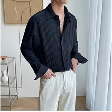 韩版宽松褶皱感长袖衬衫男士秋季潮流高级感痞帅休闲免烫衬衣C25，男装衬衫，星座1116A-2（原606A-1）