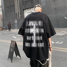 XZ514-2-1103-P25字母十字架印花夏季重磅落肩袖短袖T恤男美式，男装T恤，星座514-2(原B239)