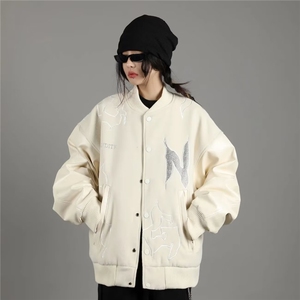 春秋季白色棒球服女美式hiphop高街韩版宽松小个子设计感情侣外套图片