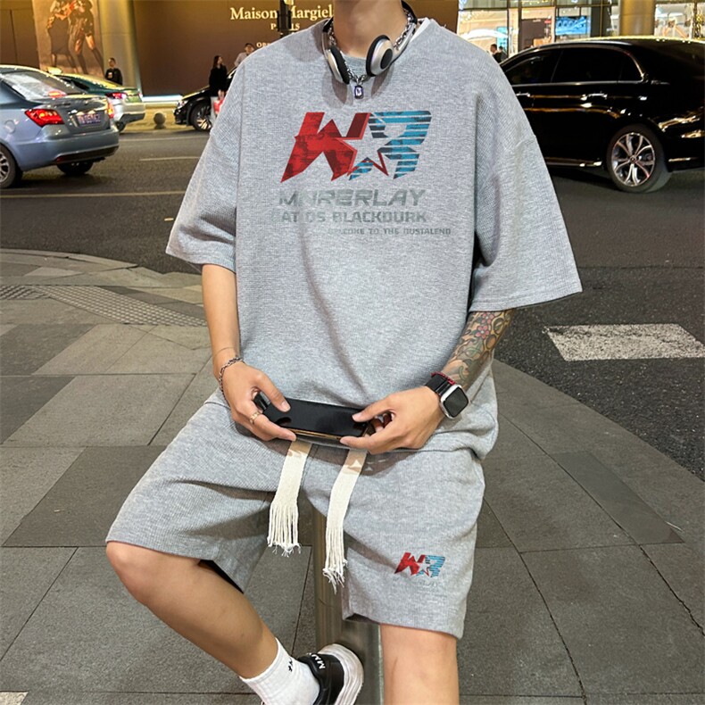 套装！华夫格套装短袖T恤短裤男TZ227-特P38,男装牛仔裤,电商B367