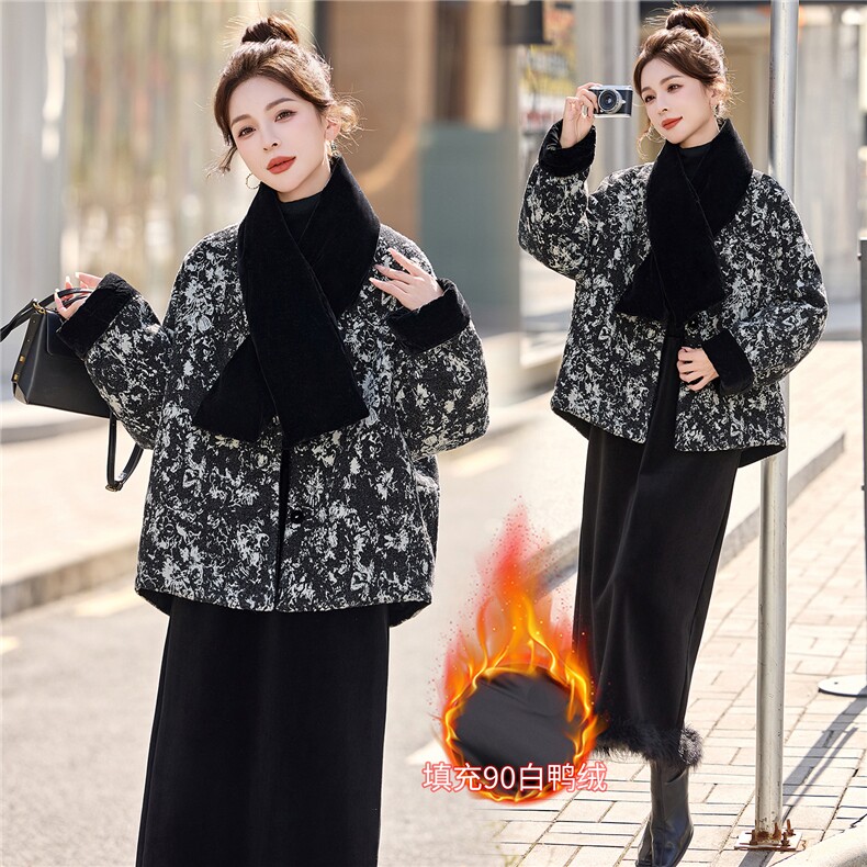 时尚优雅羽绒衣女2025年冬季新款流行洋气中长款保暖外套90白鸭绒，女装羽绒服，润尚靓点