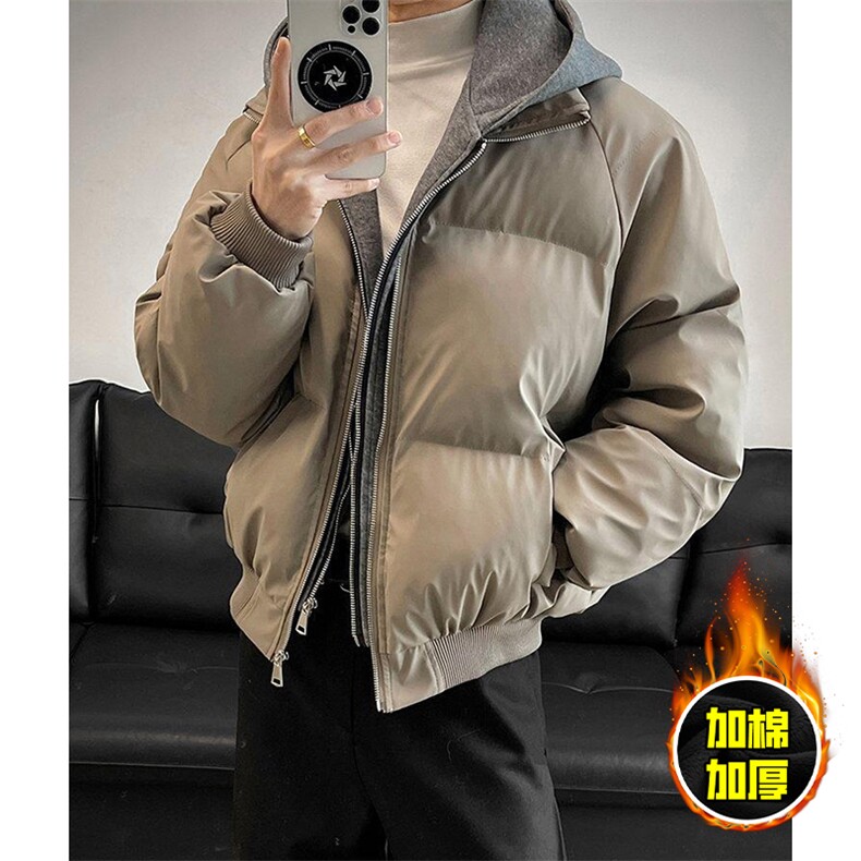 现货高品质重磅工艺美式高街假两件PU皮棉衣男女加厚棉服外套,男装棉衣,电商A443