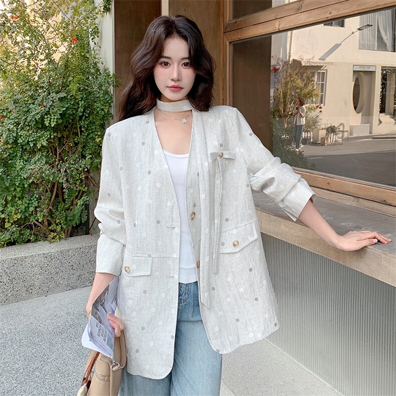 有大货春装波点飘带西装外套2C317A-8605-P155-K248,女装短外套,2C317A