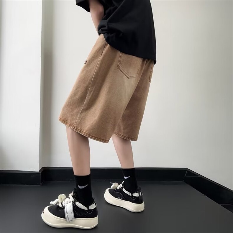 牛仔短裤男韩版潮流松紧腰帅2024夏季新款ins宽松五分裤RK208-P38,男装牛仔裤,星座412-3