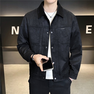 仿小牛皮翻领皮夹克春季男装皮衣C317-26516-P140卷后控188图片