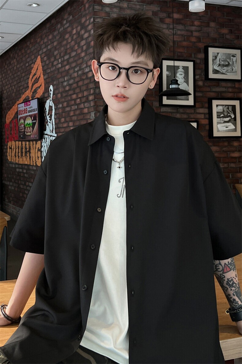 ！2025夏季新款男士冰丝短袖衬衫纯色垂感衬衣CS09特P25,男装衬衫,电商B220