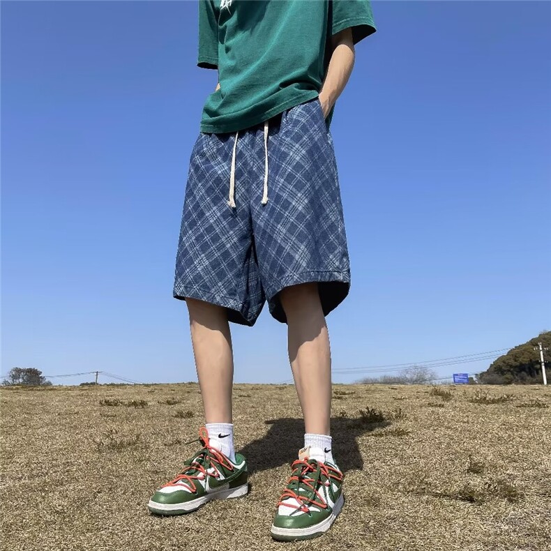 提花菱形格牛仔短裤男韩版潮牌帅2023夏季新款ins五分裤RK232-P41,男装牛仔裤,星座412-3