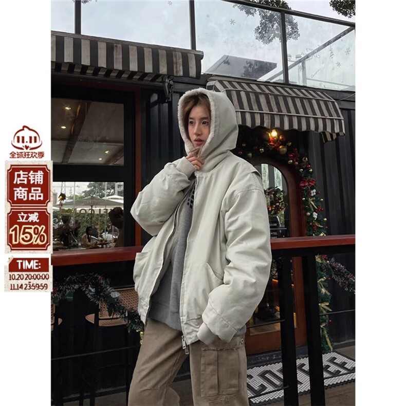 羊羔毛绒外套男女2025年新款秋冬宽松休闲加绒加厚连帽棉衣棉服图片