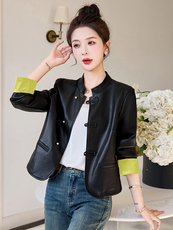 法式气质女春季长袖2025新款漂亮拼接时尚潮流洋气短外套皮衣，女装短外套，美静678