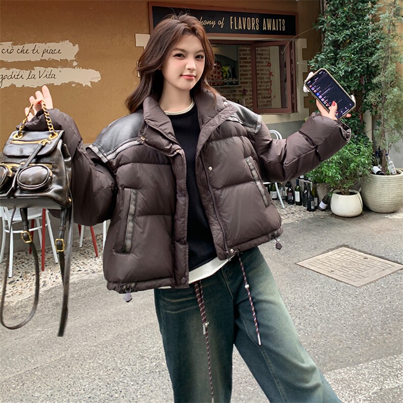 现货韩系短款拼皮羽绒服小个子白鸭绒外套女冬装139P240K358,女装羽绒服,2C232
