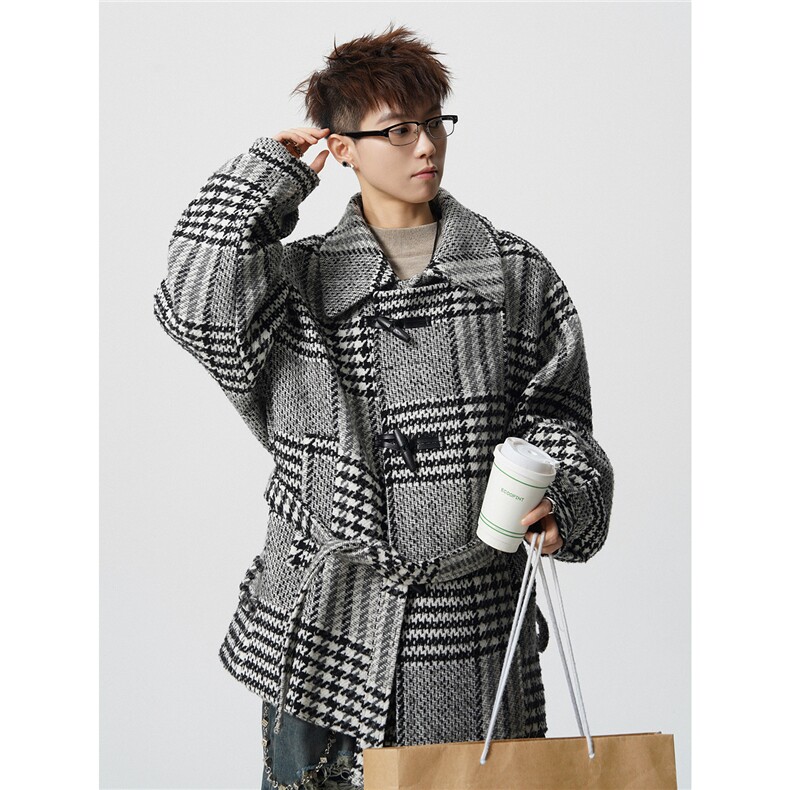羊毛呢子加棉加厚棉衣宽松格子设计感翻领棉服A170-N62-P158,男装棉衣,电商A170